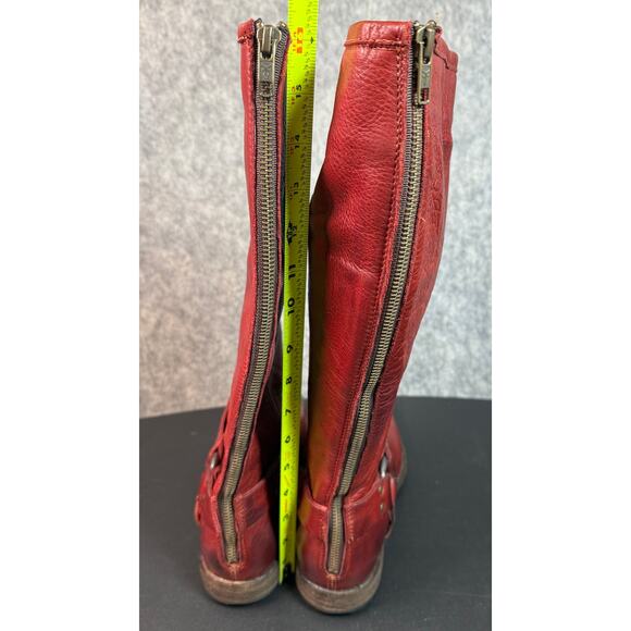 FRYE Red Distressed Sz 8.5 Phillip Harness Tall Leather Boots Western Riding Zip - Picture 8 of 9